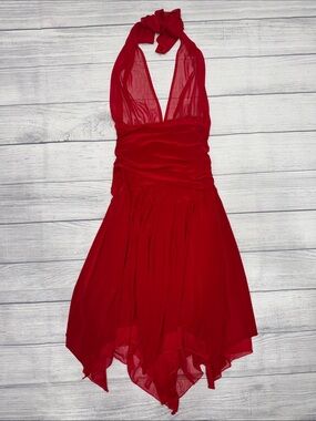 Lette Red Halter-Neck Asymmetrical Dress